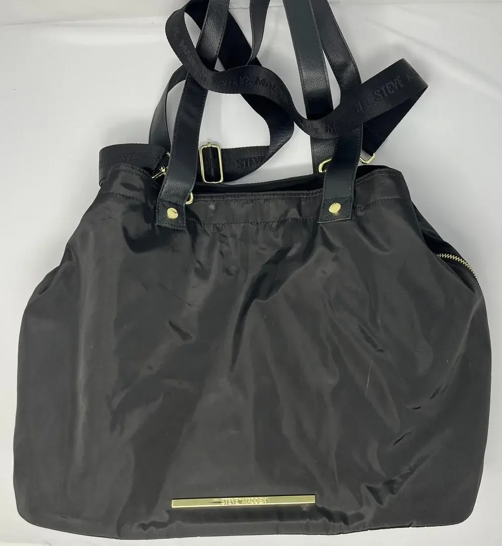 Steve Madden Weekender Bag Black with Gold Hardware, Handles and Shoulder Strap
